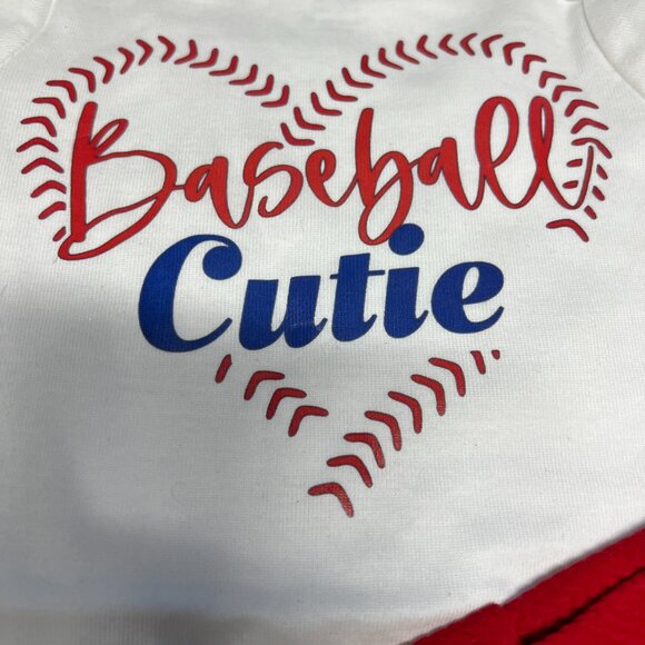 Baseball Cutie Short sleeve top and Bummy Shorts set 9-12 month - Picture 2 of 5